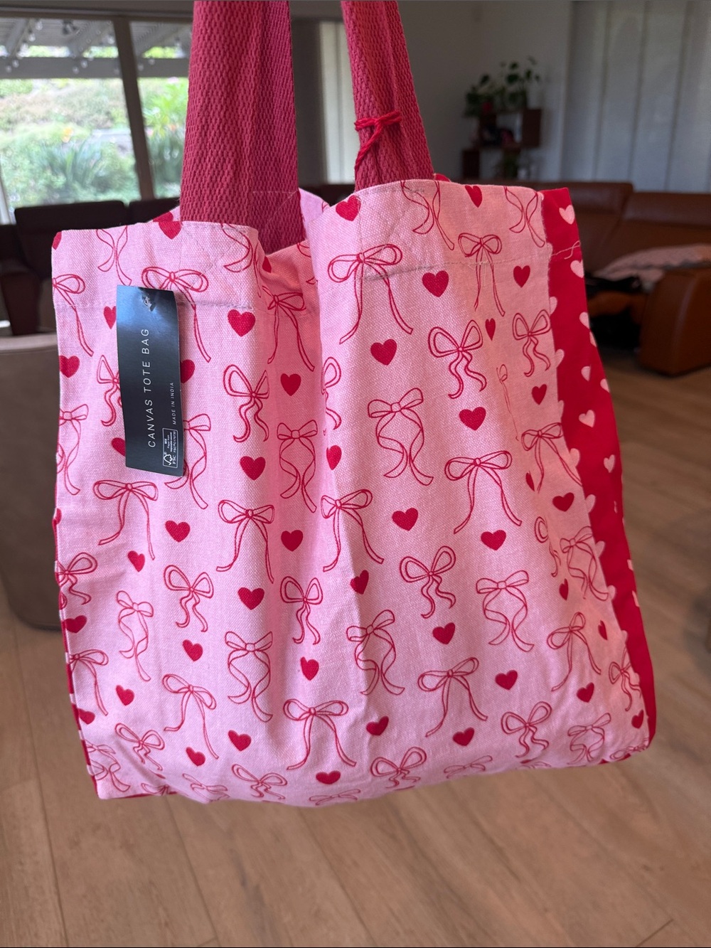 Hearts and bows tote bag canvas reusable